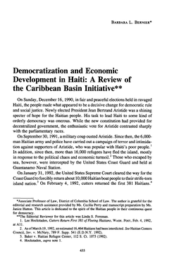 Democratization and Economic Development in Haiti: a Review of the Caribbean Basin Initiative**