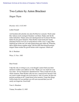 Two Letters by Anton Bruckner