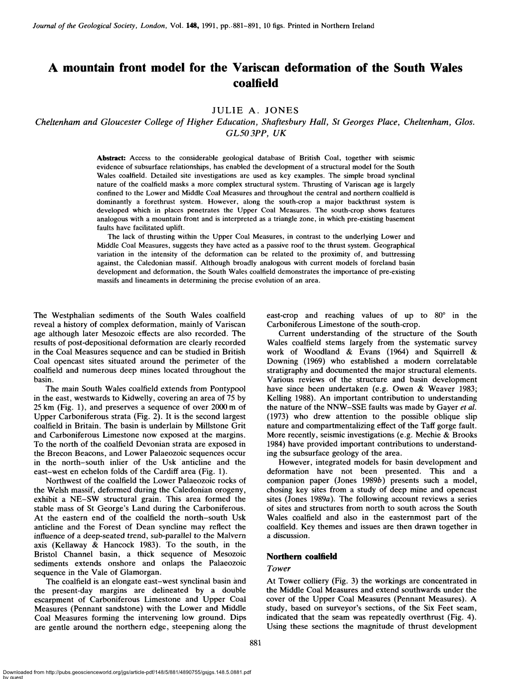 A Mountain Front Model for the Variscan Deformation of the South Wales Coalfield