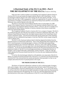 A Doctrinal Study of the ELCA in 2012—Part I the DEVELOPMENT of the Elcaby Professor John Brug