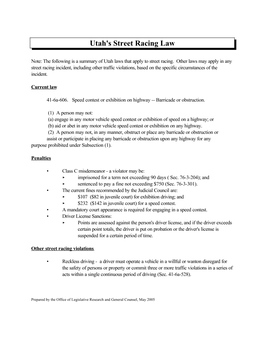 Utah's Street Racing Law