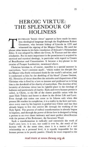 Heroic Virtue: the Splendour of Holiness