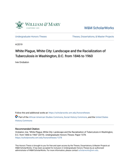 White Plague, White City: Landscape and the Racialization of Tuberculosis in Washington, D.C