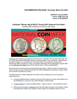Celebrate "Money, Big & BOLD" During 2021 National Coin Week