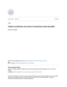 Federal Jurisdiction Over Union Constitutions After Wooddell