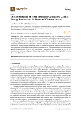 The Importance of Heat Emission Caused by Global Energy Production in Terms of Climate Impact