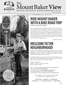 Mount Baker View NEWS of the MOUNT BAKER COMMUNITY CLUB ISSUE 239, MAY 2014 2811 Mt