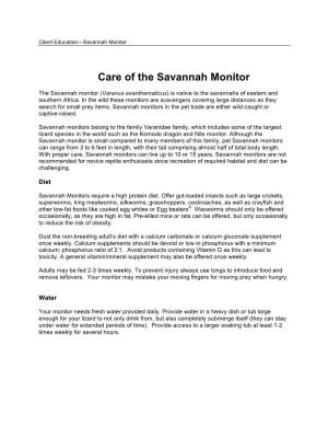 Care of the Savannah Monitor
