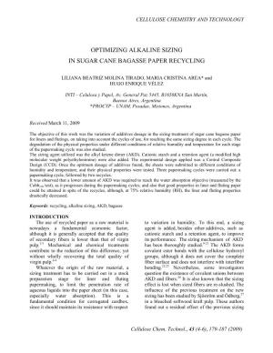 Optimizing Alkaline Sizing in Sugar Cane Bagasse Paper Recycling
