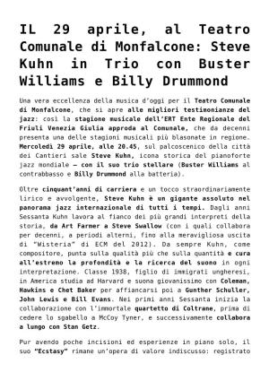 Steve Kuhn in Trio Con Buster Williams E Billy Drummond