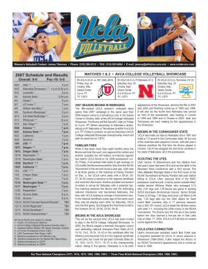 2007 Schedule and Results MATCHES 1 & 2 • AVCA COLLEGE VOLLEYBALL SHOWCASE Overall: 0-0 Pac-10: 0-0 #5 UCLA (33-4) Vs