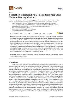 Separation of Radioactive Elements from Rare Earth Element-Bearing Minerals