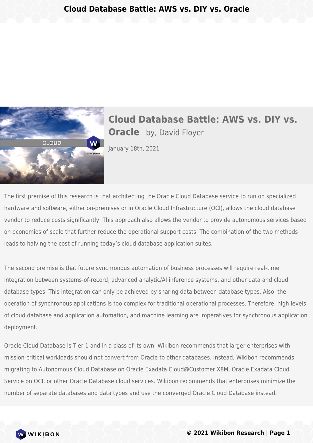 Cloud Database Battle: AWS Vs. DIY Vs. Oracle