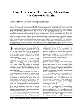 Good Governance for Poverty Alleviation: the Case of Malaysia