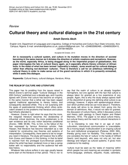 Cultural Theory and Cultural Dialogue in the 21St Century
