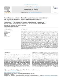 Surveillance and Privacy – Beyond the Panopticon. an Exploration of 720-Degree Observation in Level 3 and 4 Vehicle Automation