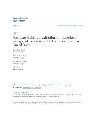 Poor Transferability of a Distribution Model for a Widespread Coastal Marsh Bird in the Southeastern United States Nicolette S