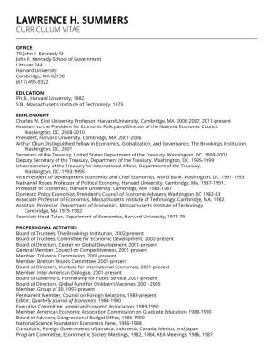 Lawrence H. Summers Curriculum Vitae