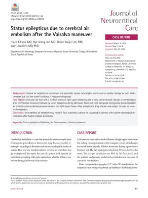 Status Epilepticus Due to Cerebral Air Embolism After the Valsalva Maneuver CASE REPORT