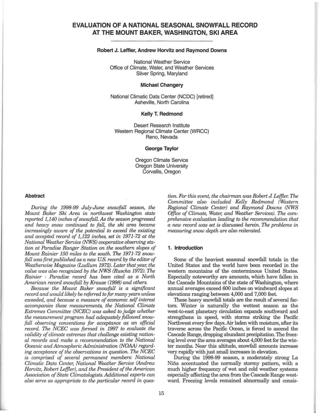 Evaluation of a National Seasonal Snowfall Record at the Mount Baker, Washington, Ski Area