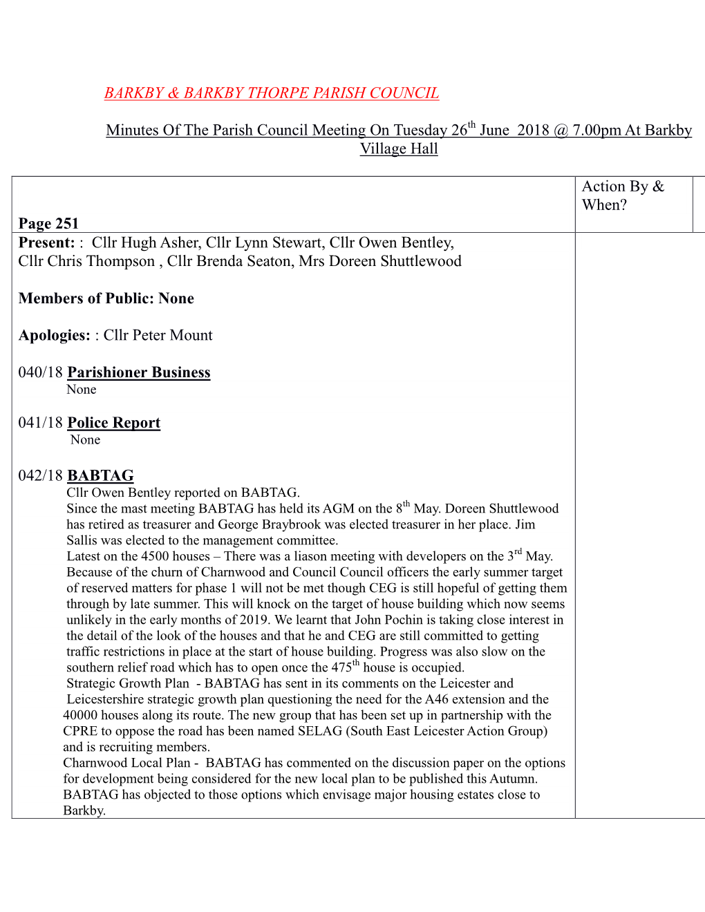 Meeting Minutes 26Th June 2018