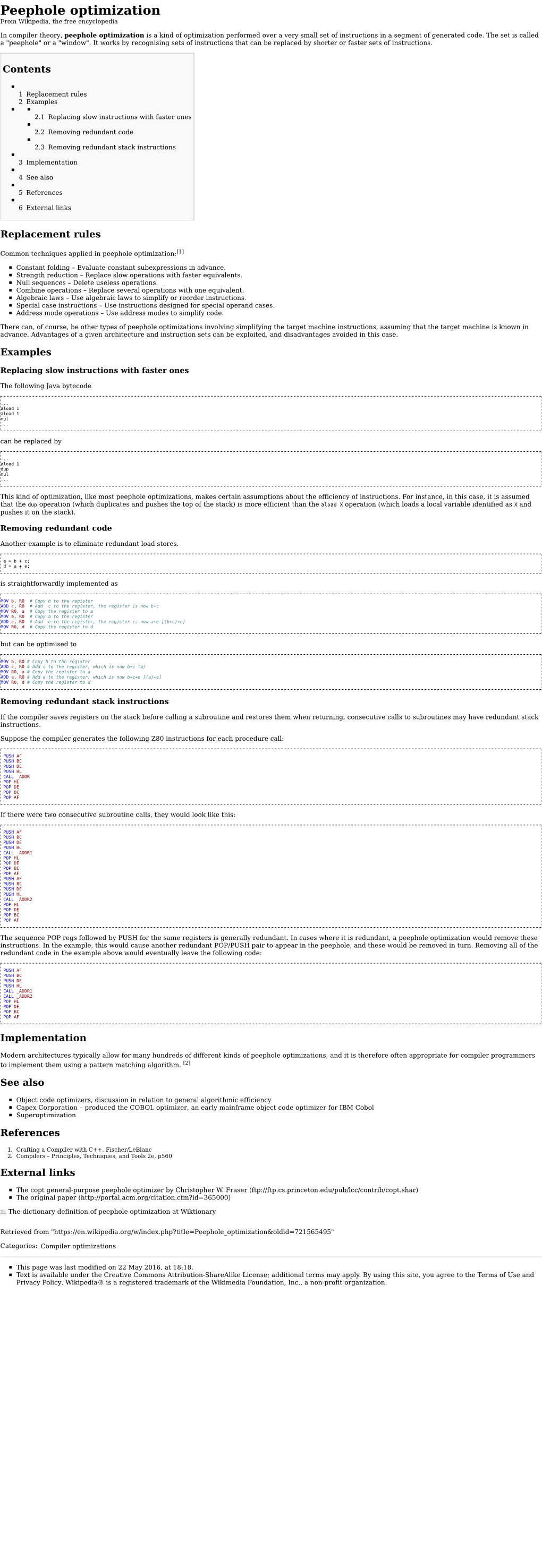 Peephole Optimization from Wikipedia, the Free Encyclopedia