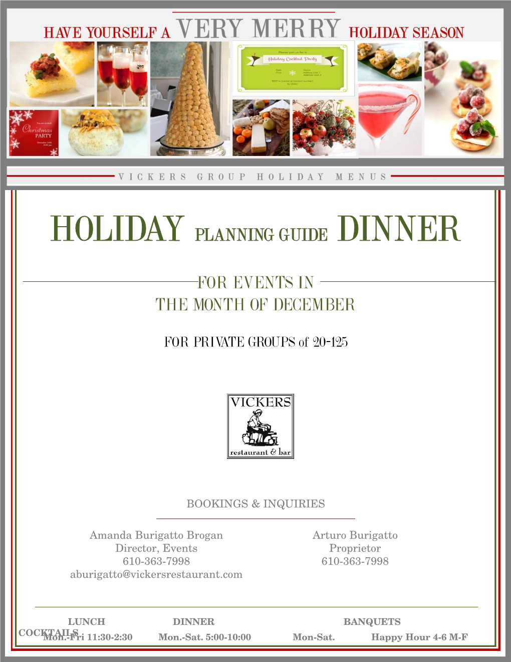 Holiday Planning Guide Dinner for Events in the Month Of