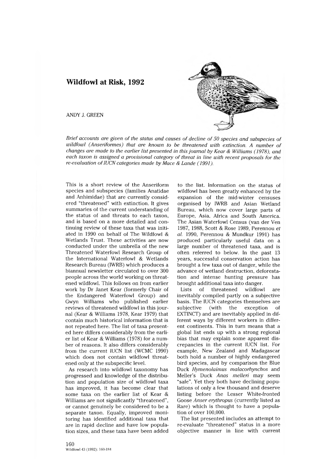 Wildfowl at Risk, 1992