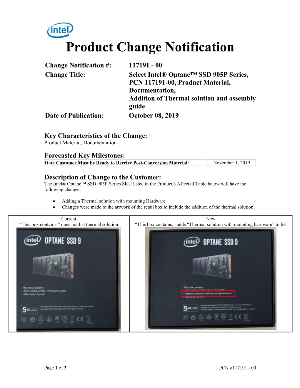 Product Change Notification