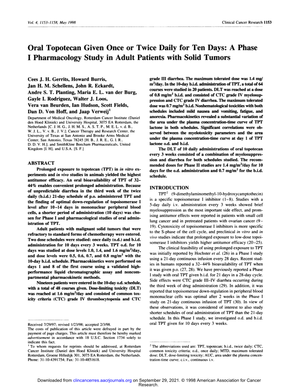 Oral Topotecan Given Once Or Twice Daily for Ten Days: a Phase I Pharmacology Study in Adult Patients with Solid Tumors