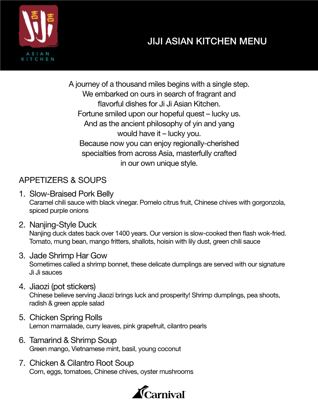 Jiji Asian Kitchen Accessible Menu | Carnival Cruise Line