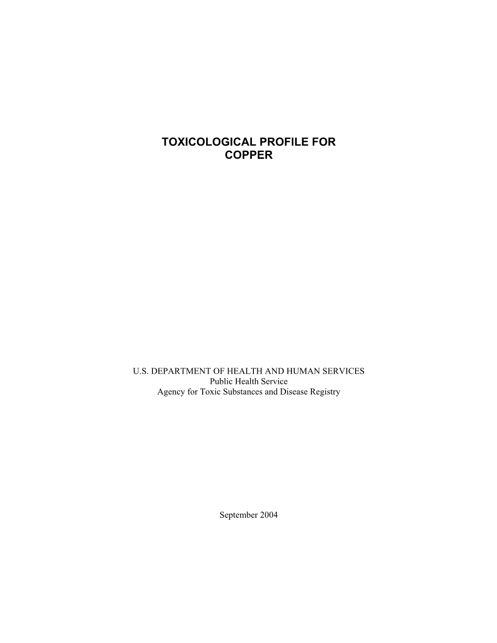 Toxicological Profile for Copper