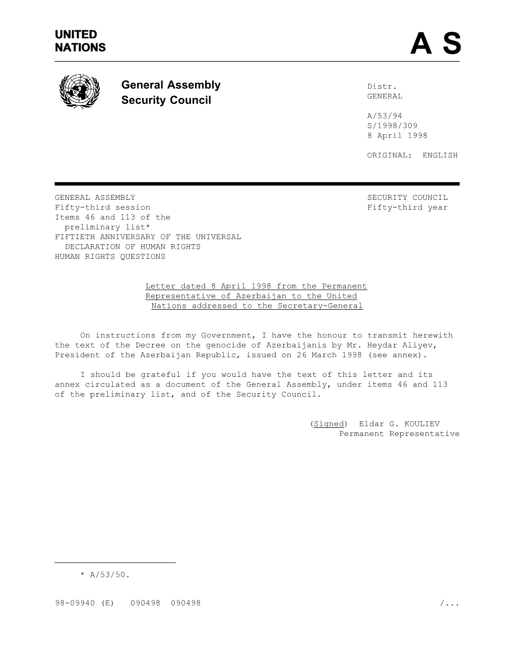 UNITED NATIONS General Assembly Security Council