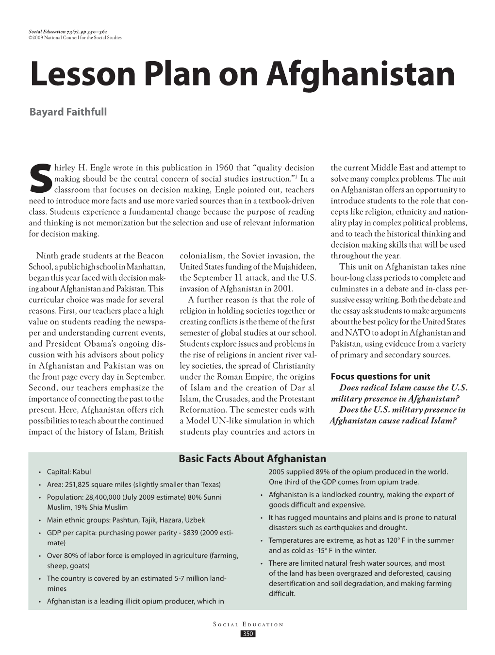 Lesson Plan on Afghanistan