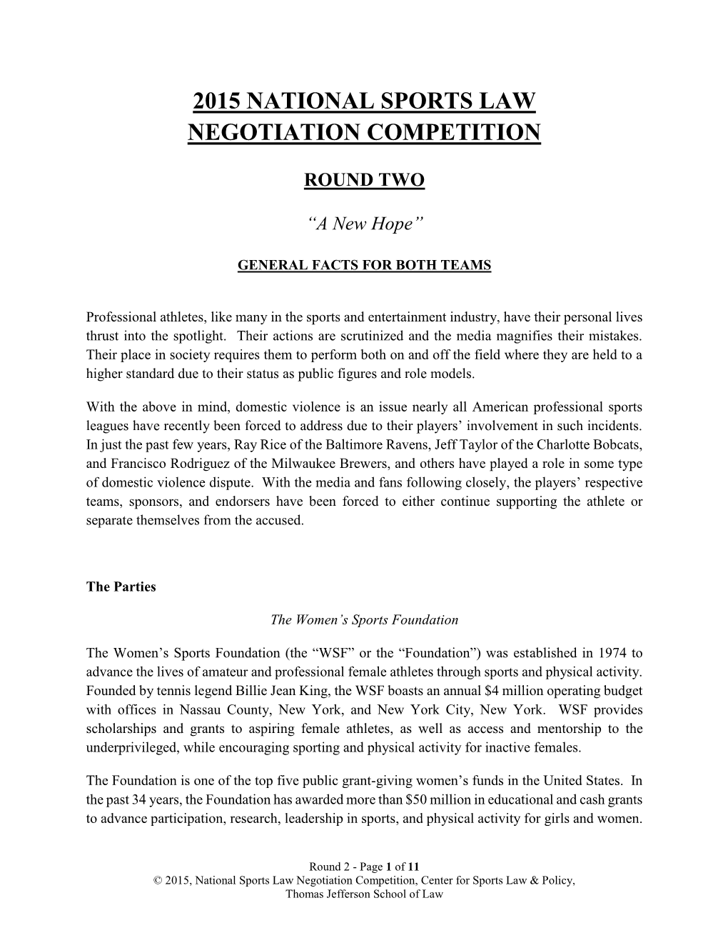 2015 National Sports Law Negotiation Competition