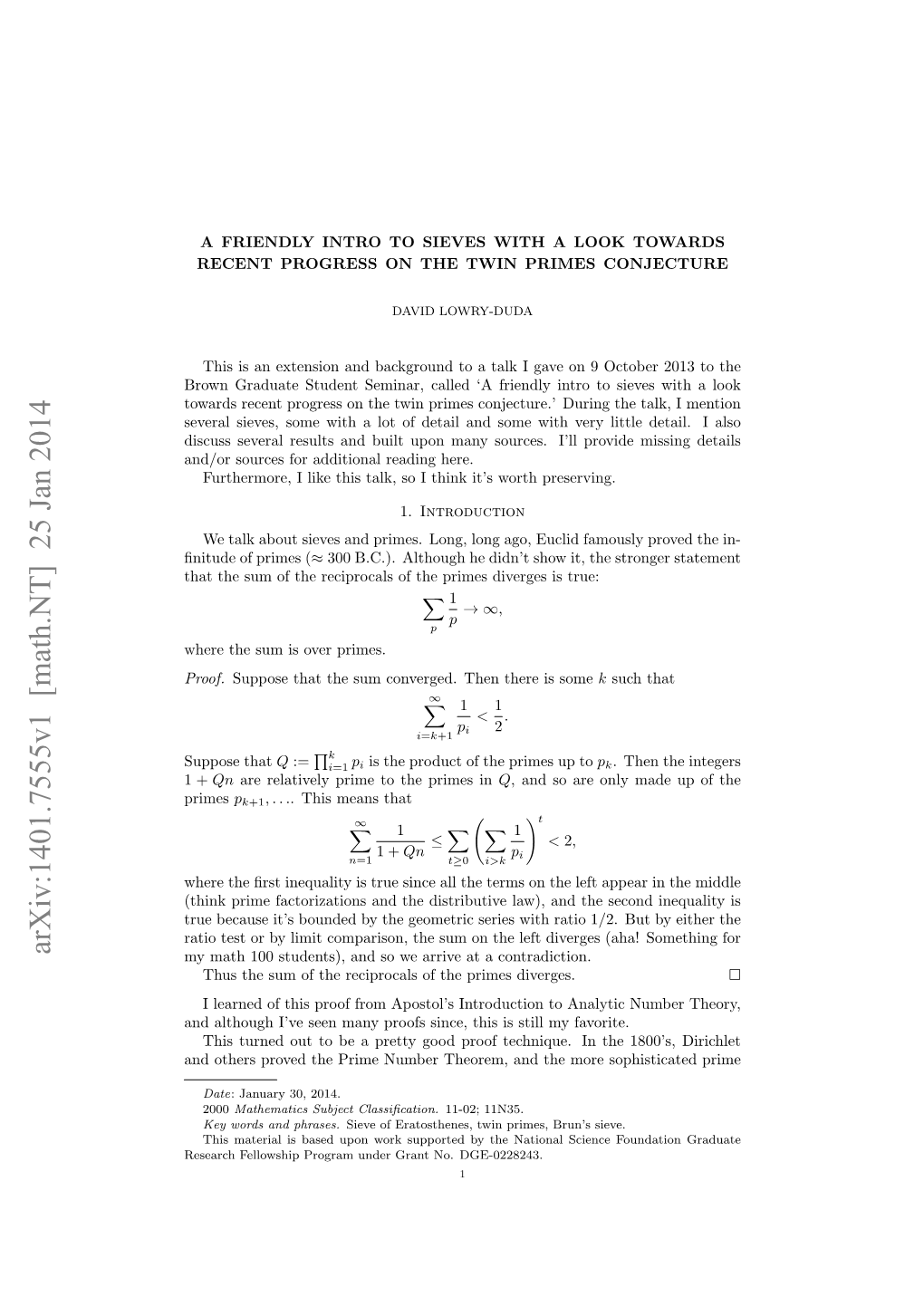 A Friendly Intro to Sieves with a Look Towards Recent Progress on the Twin Primes Conjecture