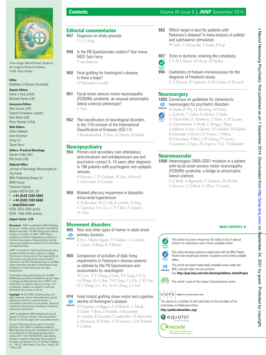 Contents Editorial Commentaries Neuropsychiatry Movement