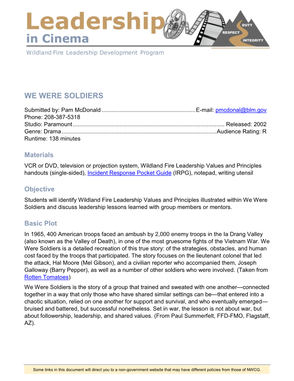 WFLDP Leadership in Cinema – We Were Soldiers 2 of 10 Facilitator Reference