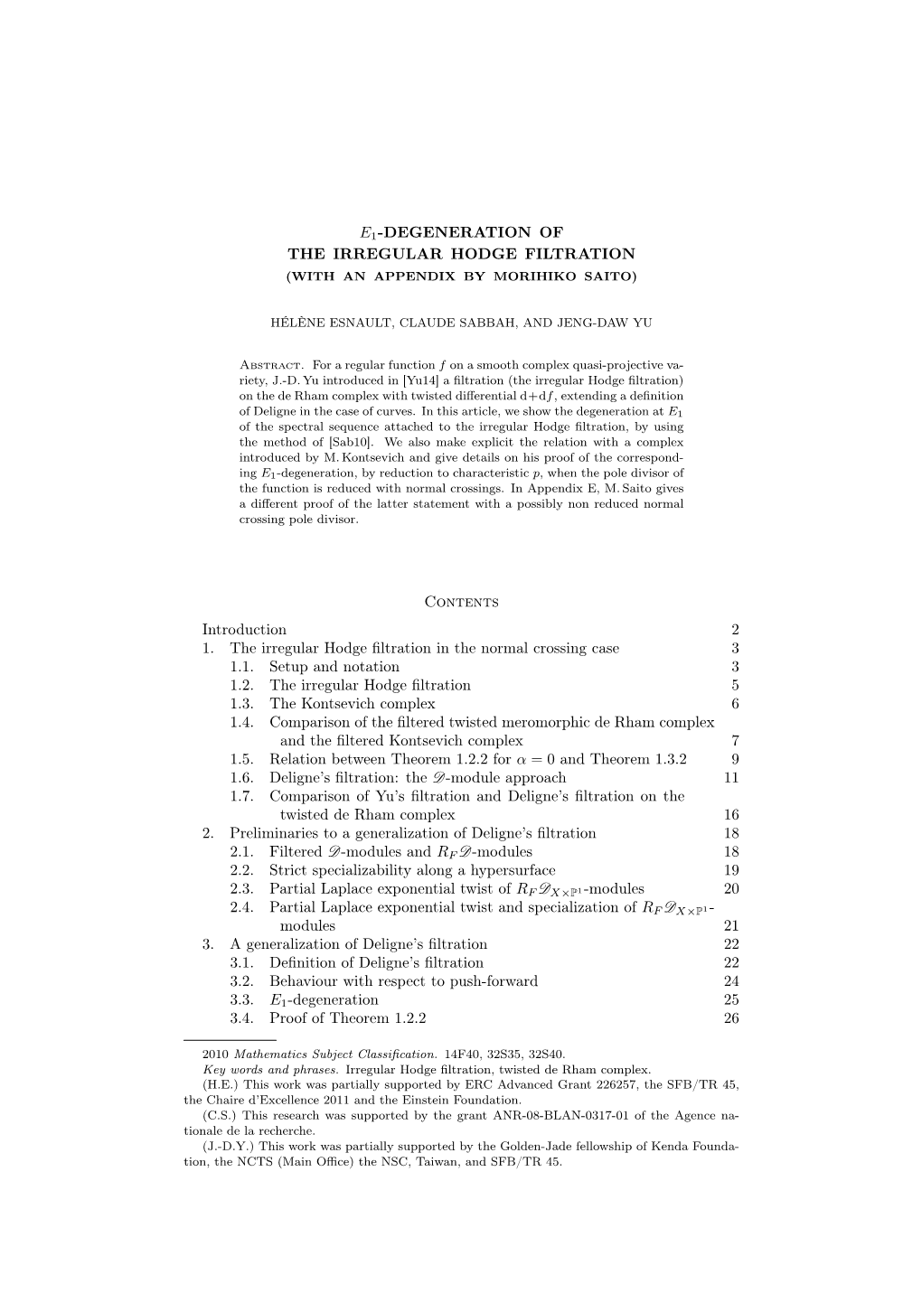 E1-Degeneration of the Irregular Hodge Filtration (With an Appendix by Morihiko Saito)