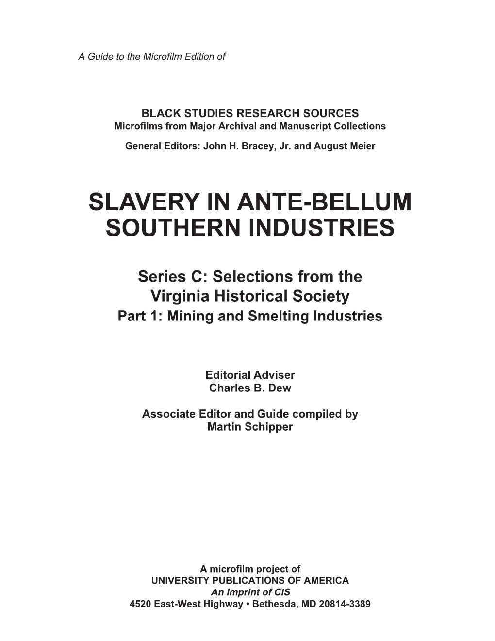 Slavery in Ante-Bellum Southern Industries