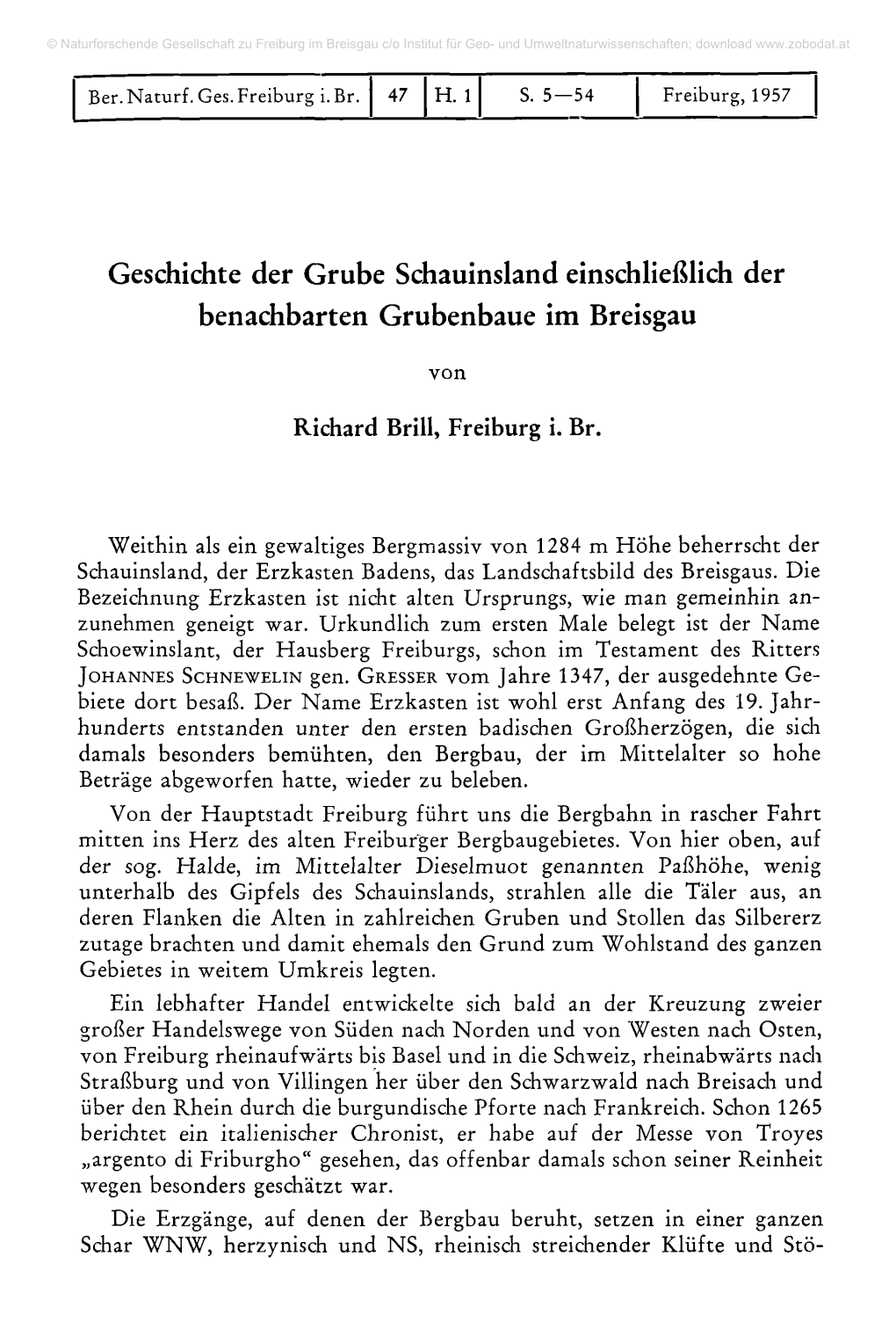 Geschichte Der Grube Schauinsland Einschließlich Der Benachbarten Grubenbaue Im Breisgau