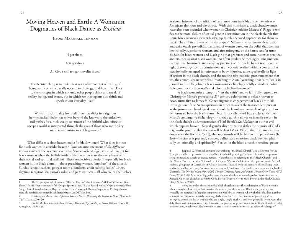 Moving Heaven and Earth: a Womanist Dogmatics of Black