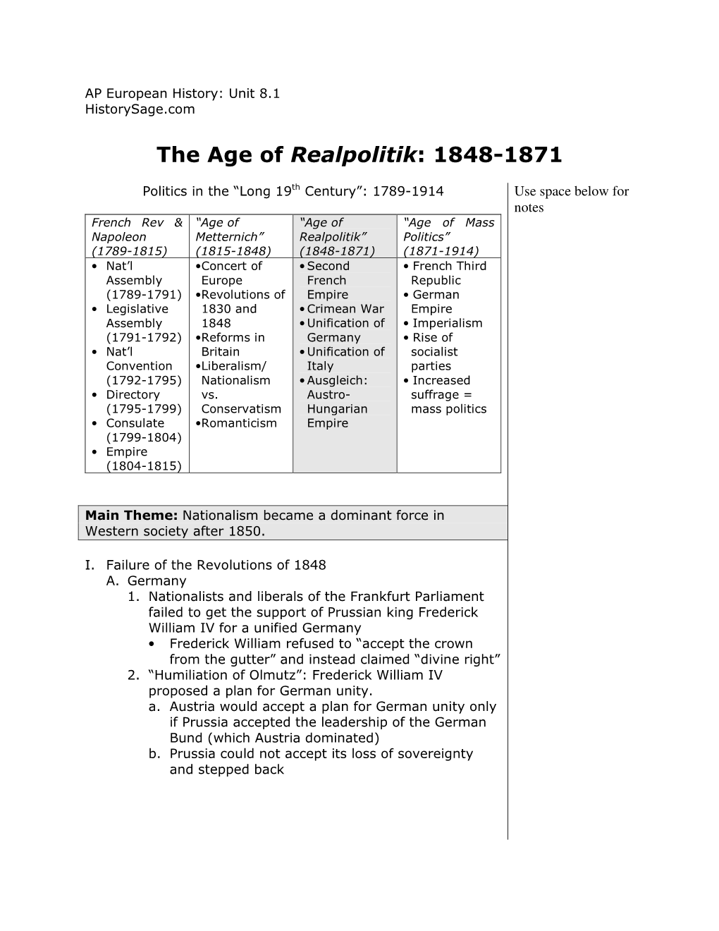 The Age of Realpolitik: 1848-1871