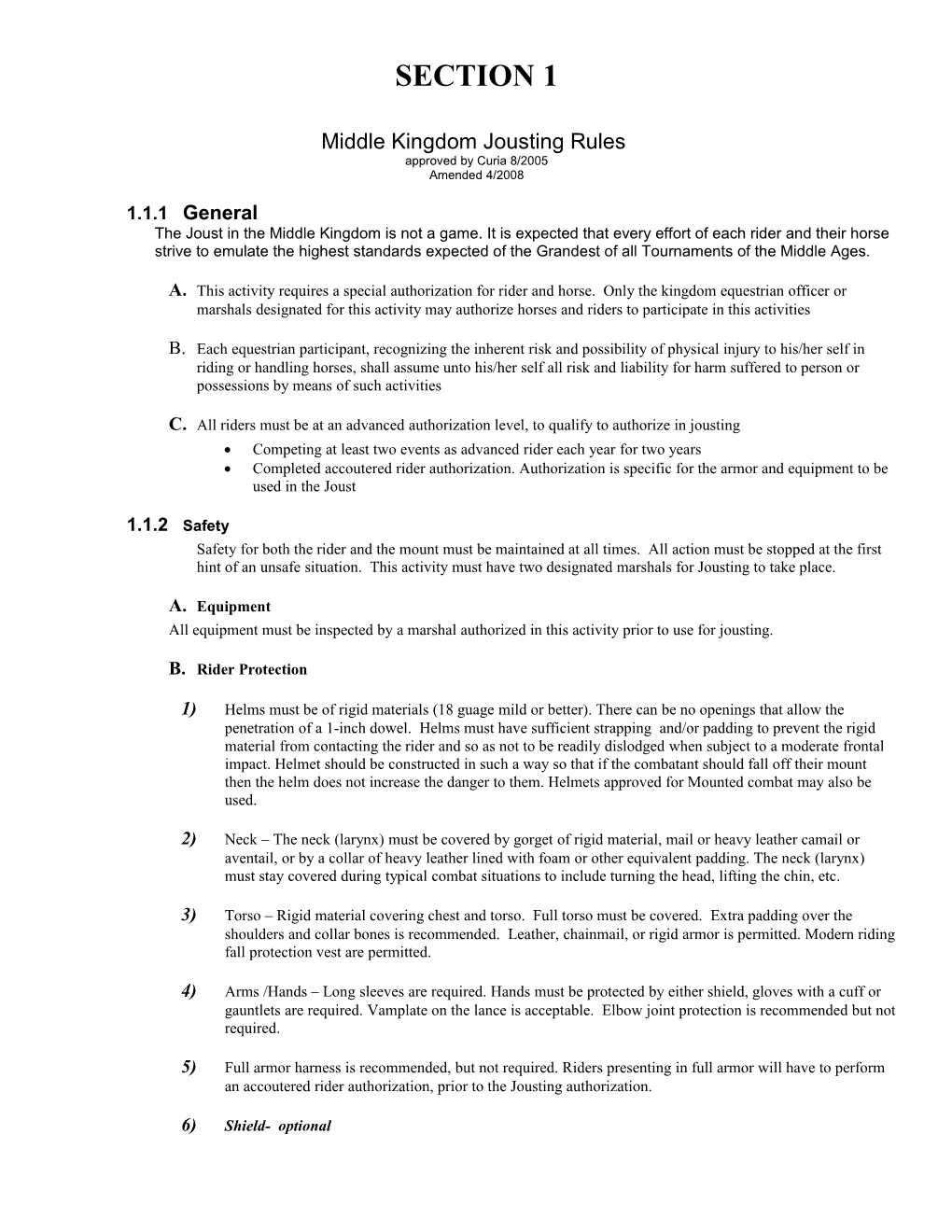 Middle Kingdom Proposed Jousting Rules