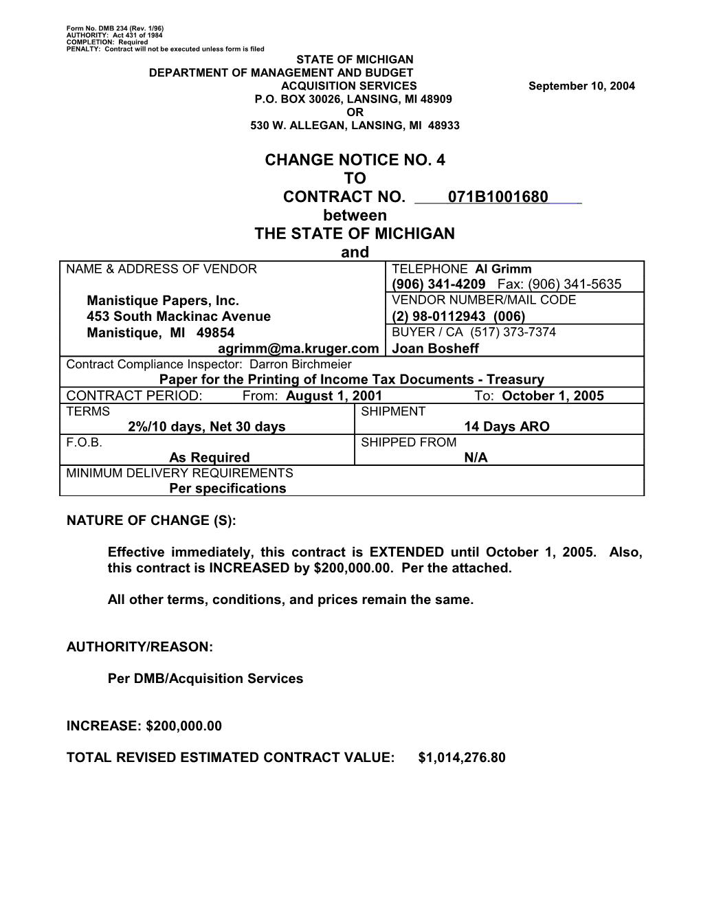 Form No. DMB 234 (Rev. 1/96)