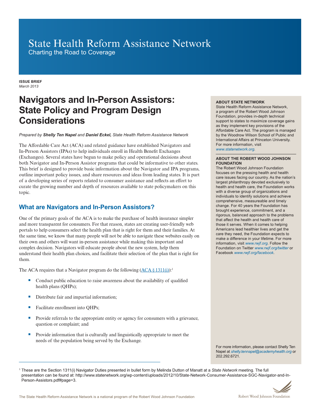 State Health Reform Assistance Network Charting the Road to Coverage