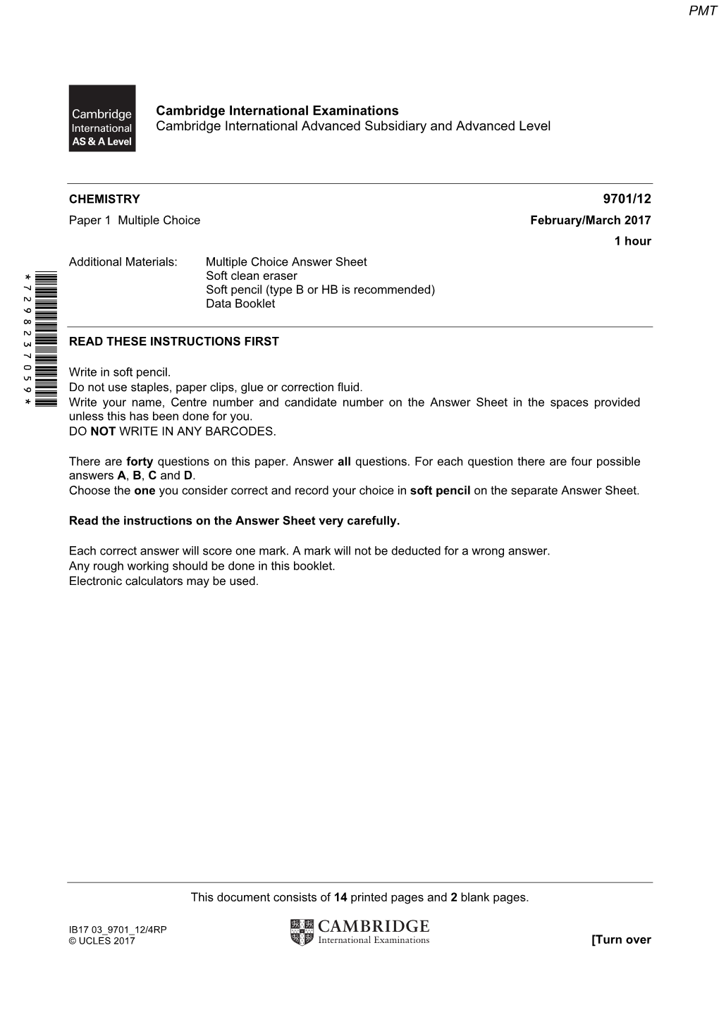 Paper 1 CIE Chemistry A-Level