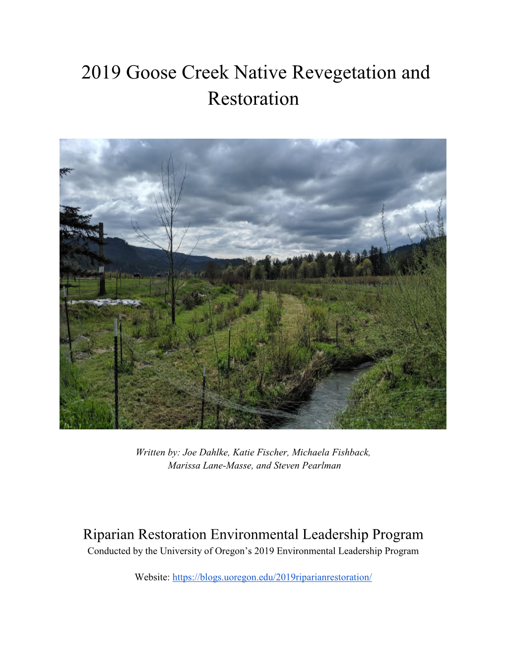 2019 Goose Creek Native Revegetation and Restoration