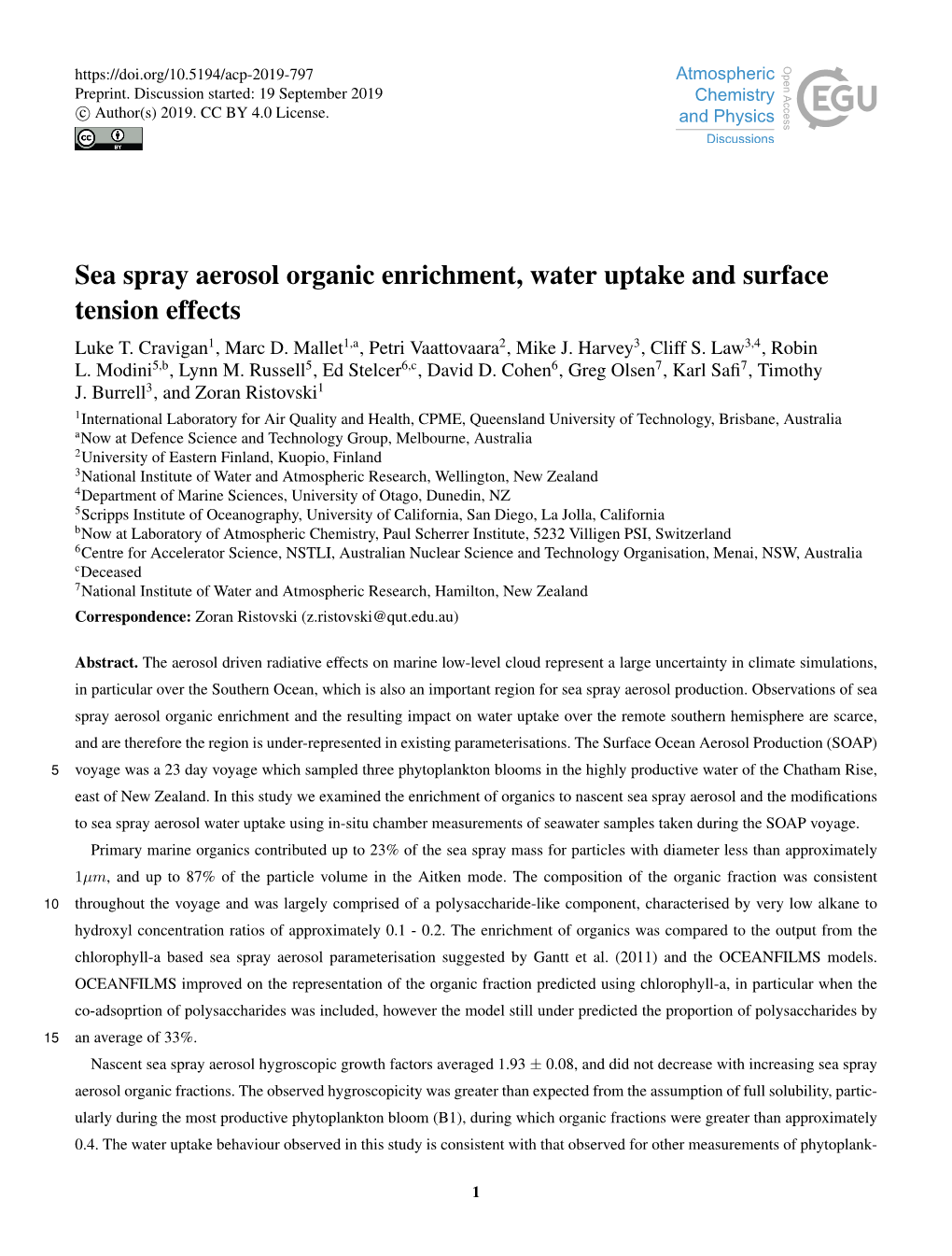 Sea Spray Aerosol Organic Enrichment, Water Uptake and Surface Tension Effects Luke T