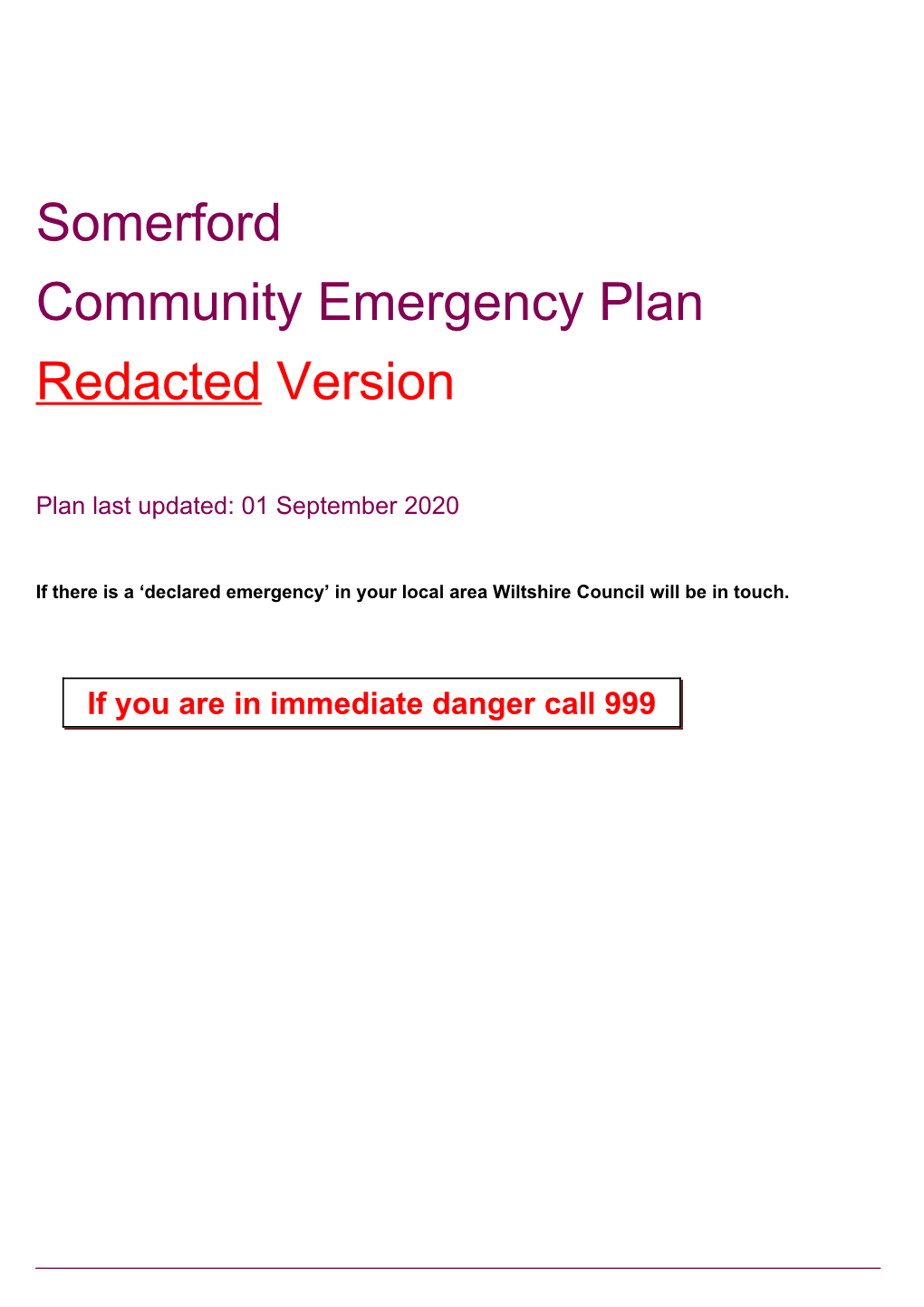 Somerford Community Emergency Plan Redacted Version